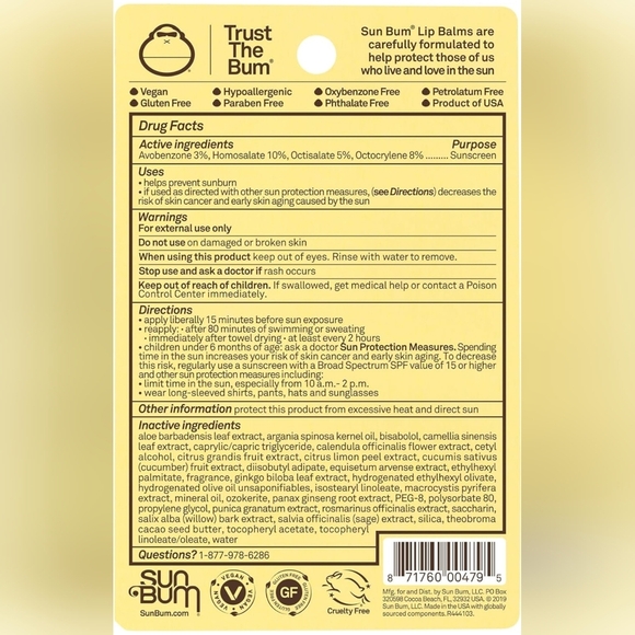 Sun Bum Lip Balm, SPF 30, 0.15 oz. Per Stick, 3 sticks Broad Spectrum UVA/UVB - Picture 3 of 7